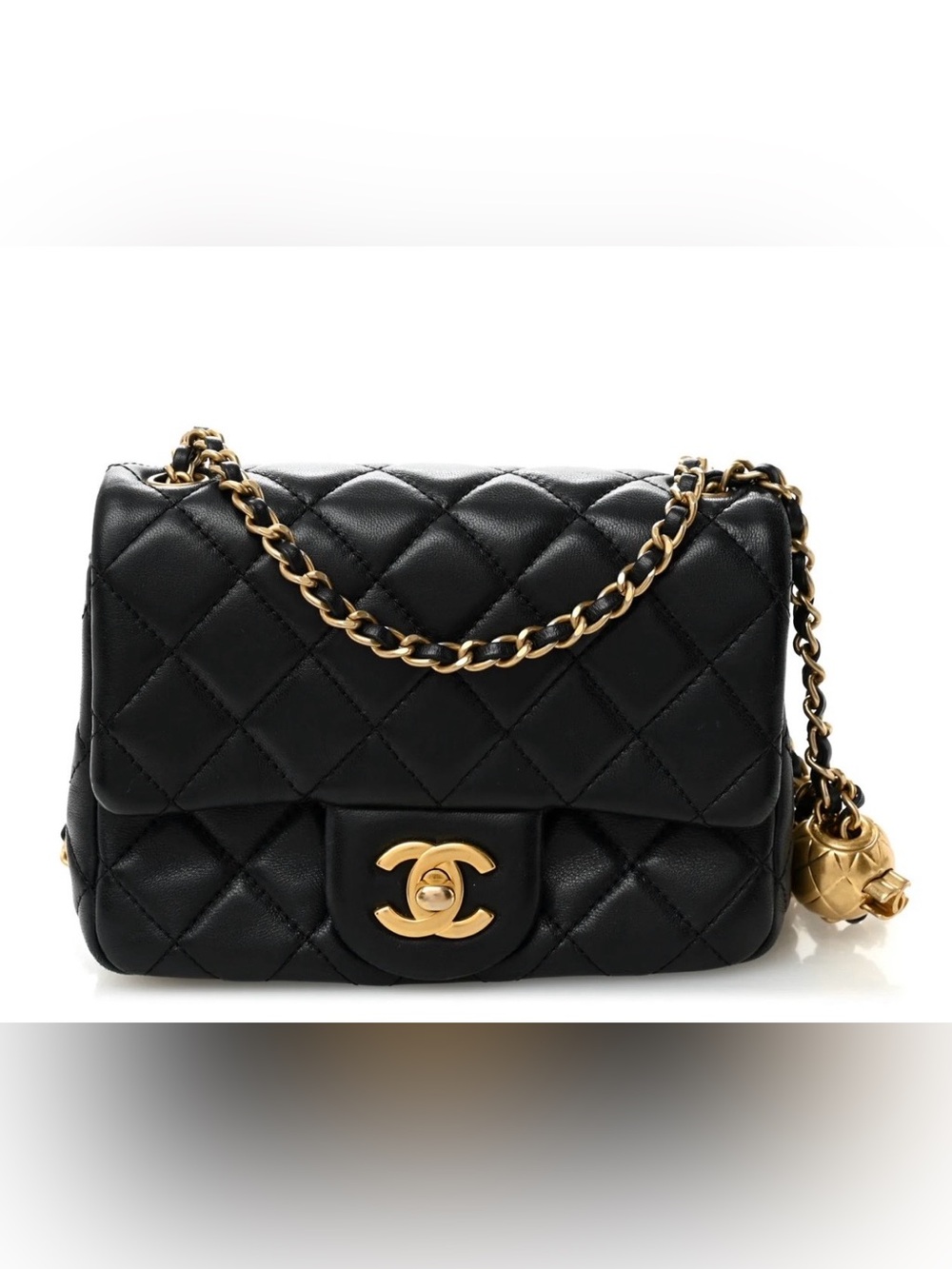 Fashion Black Lambskin Quilted Mini Crush Pearl Shoulder/Crossbody Bag